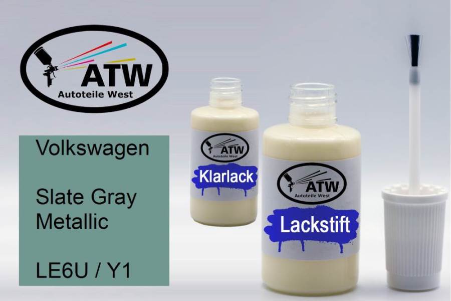 Volkswagen, Slate Gray Metallic, LE6U / Y1: 20ml Lackstift + 20ml Klarlack - Set, von ATW Autoteile West.